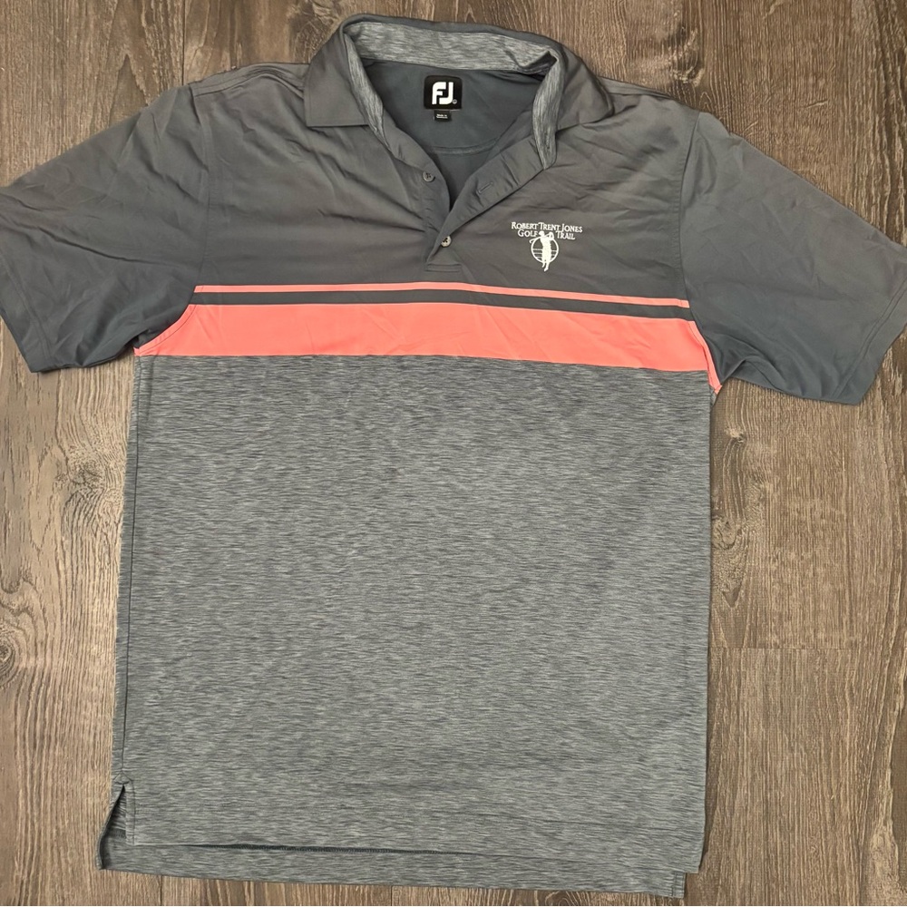 Footjoy Men’s Golf Polo Robert Trent Jones Trail Grey And Pink Size Large